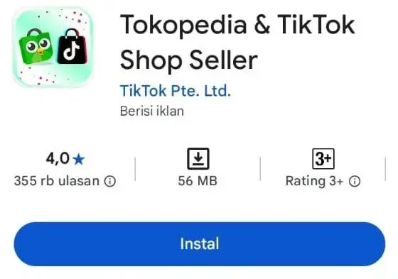 Tampilan halaman Google Play Store saat mencari dan mengunduh aplikasi TikTok Shop Seller di HP