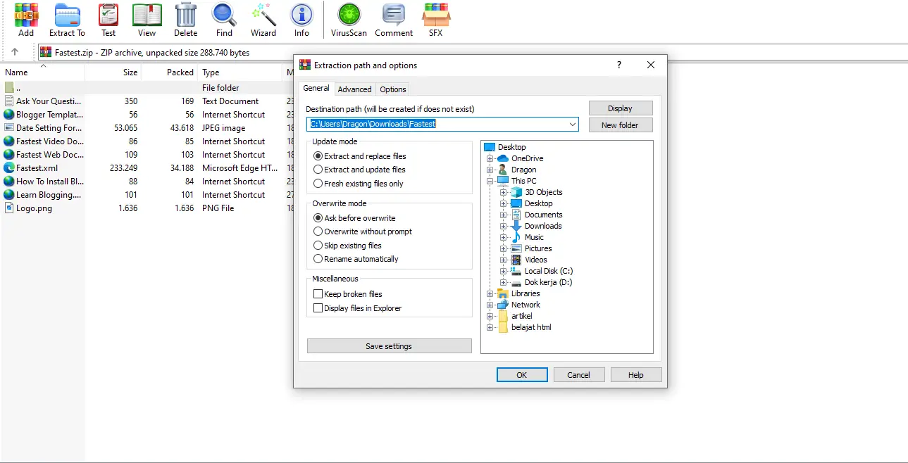 Tampilan folder hasil ekstrak file tema Blogger (.zip)