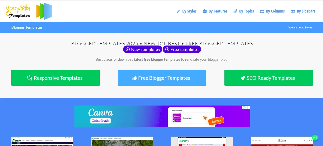 Halaman detail tema Fastest di situs Gooyaabi Templates sebelum diunduh