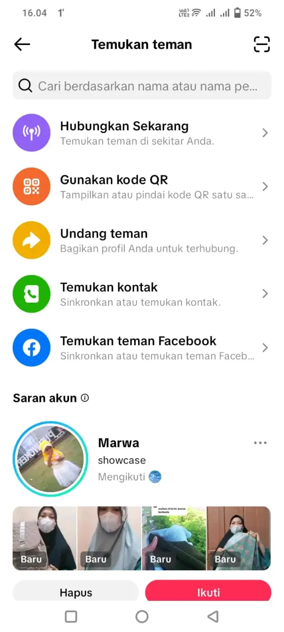 Tampilan Menghubungkan akun TikTok