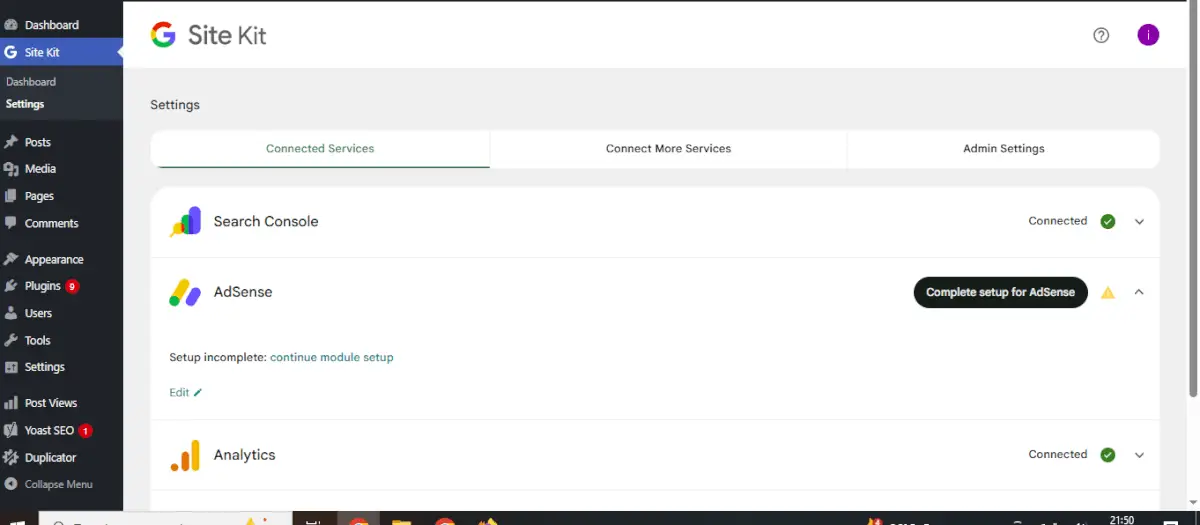 Tampilan menambahkan google adsense di google site kit
