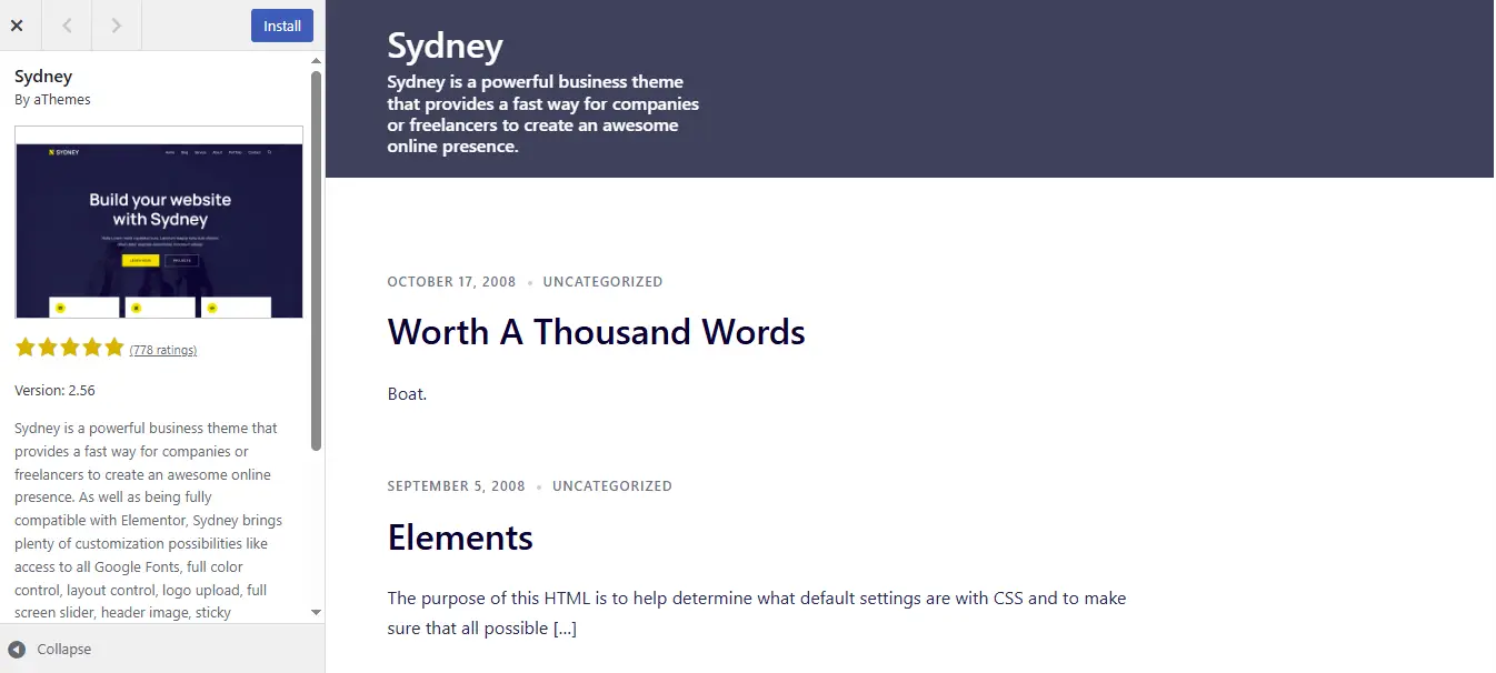 Screenshot demo tema Sydney cocok untuk website perusahaan dan startup