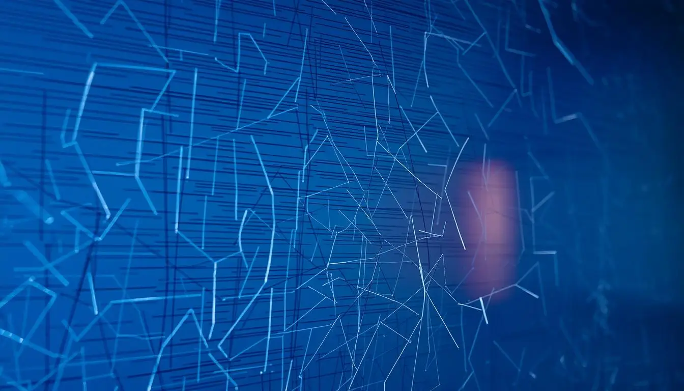 Tampilan layar berwarna biru dengan pola retakan tipis menyerupai garis acak yang menyebar ke berbagai arah.